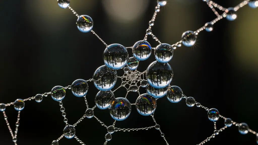 A macro photograph of water droplets on a spider web, symbolizing the hidden and complex risks of unhedged currency exposure