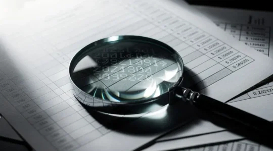 Professional forensic accountant analyzing financial data for embezzlement investigation