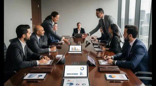 Founders and investors negotiating venture capital terms in boardroom