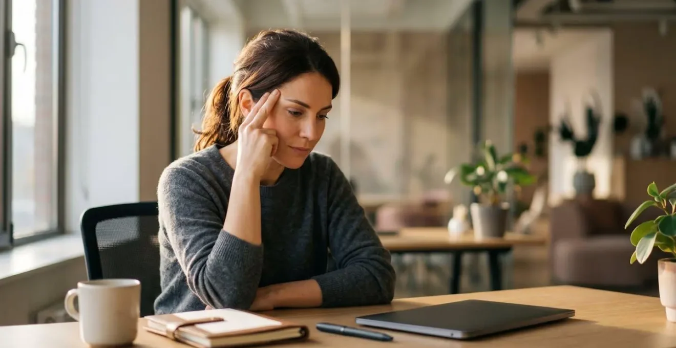 Frustrated professional working late under deadline pressure in modern office
