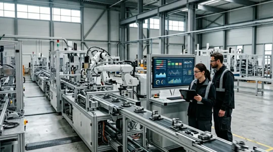 High-precision manufacturing facility with quality control systems during production expansion