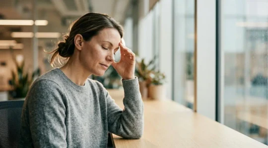 Professional managing stress in a demanding work environment with focus and resilience