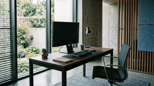 Professional workspace showing secure digital environment protecting intellectual property during remote work