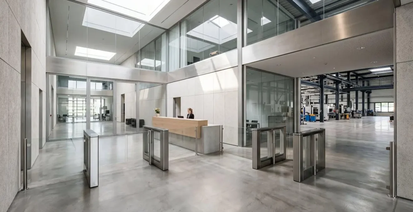 Clean minimal reception environment emphasizing secure visitor access protocols