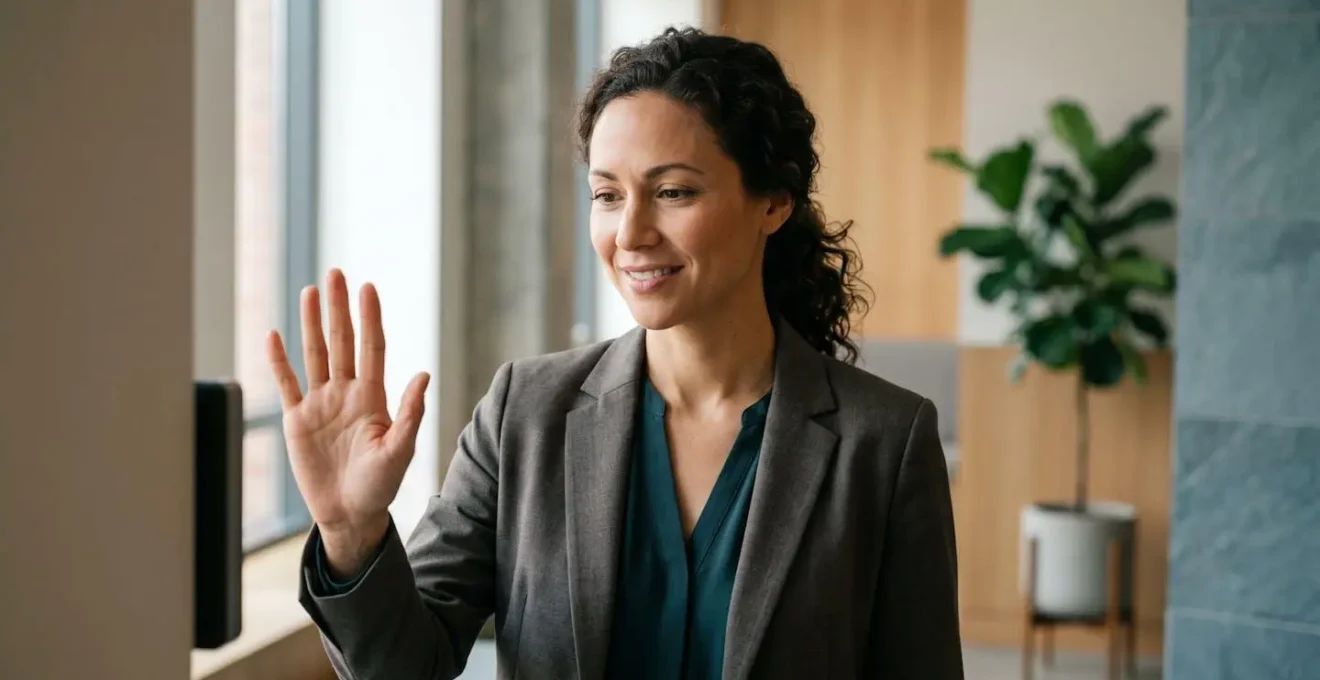 Professional using secure biometric authentication for network access in modern office environment